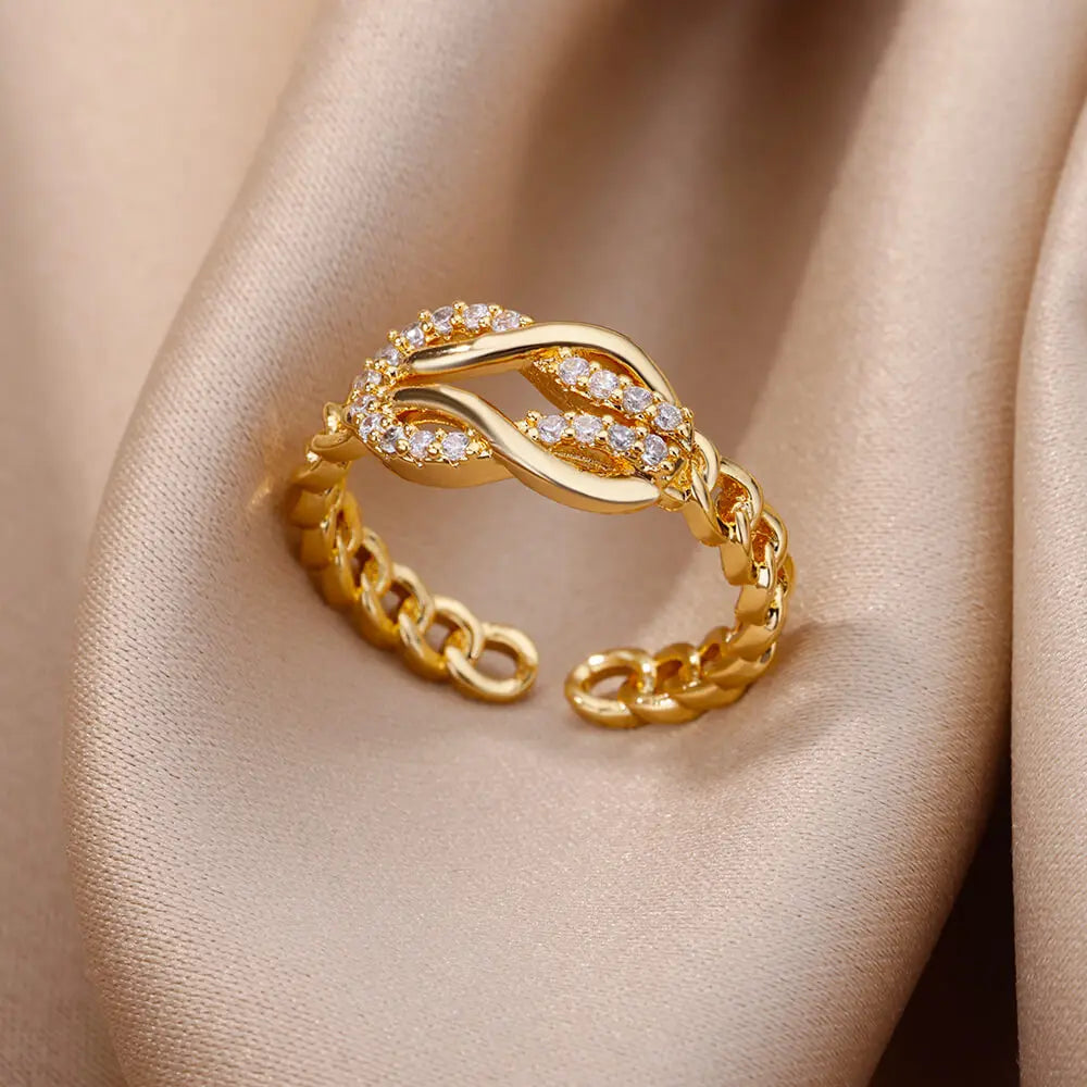 Gold CZ Geometric Eternity Ring – Silver Twisted Rope Stainless Steel