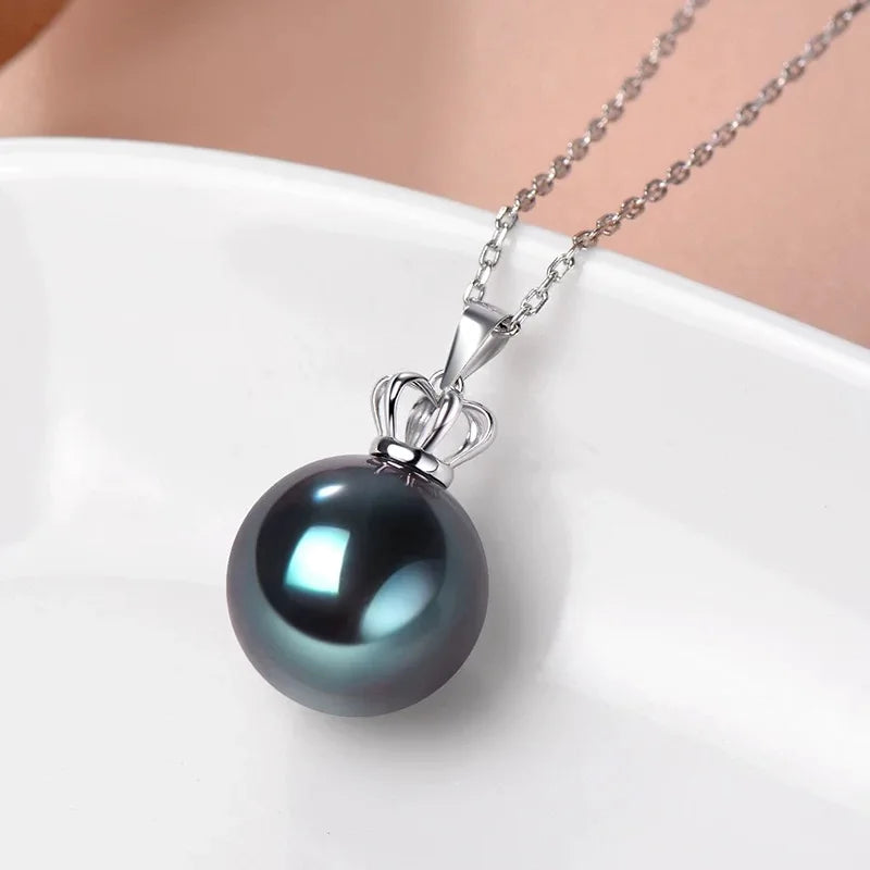Elegant Black Tahitian Sea Water Pearl Pendant in 925 Sterling Silver