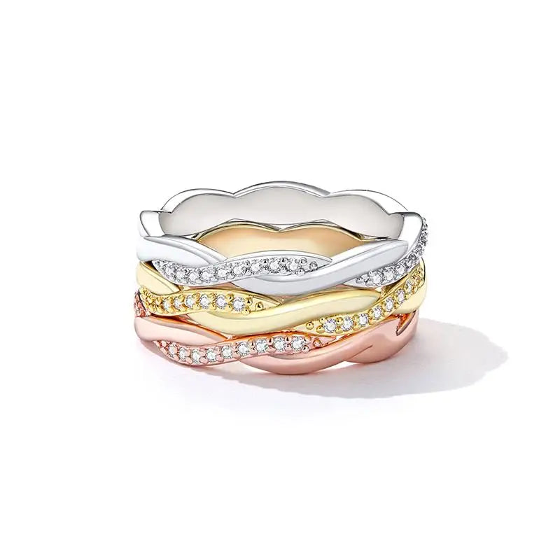 Sterling Silver Twisted Rope CZ Eternity Band – Gold Plated
