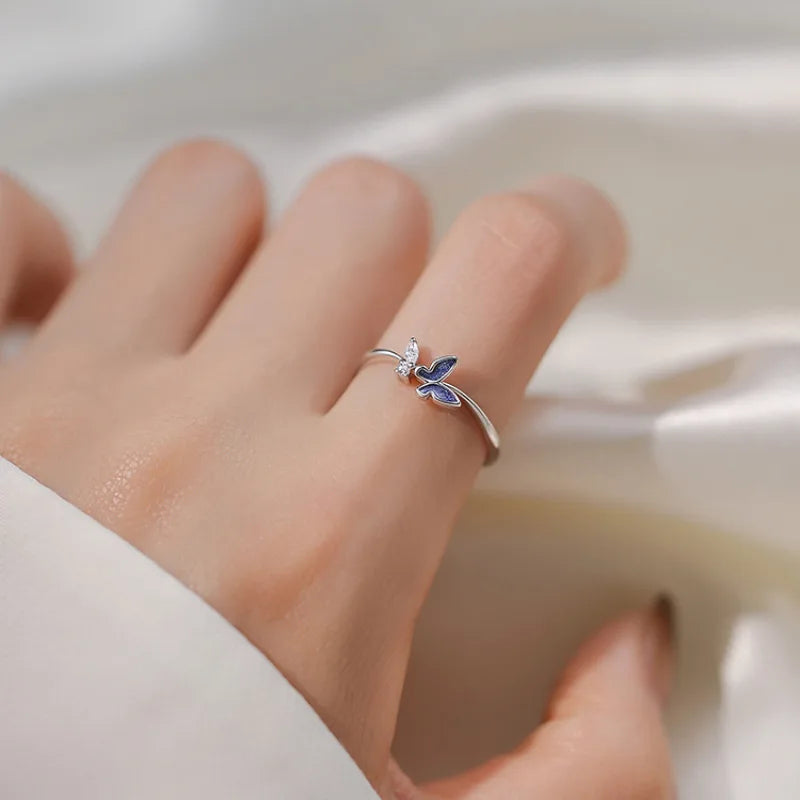 Mermaid Whale Tail Moonstone Stackable Ring – Blue Green Silver