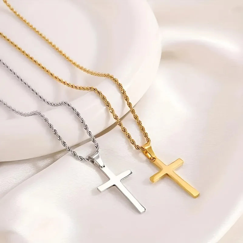 Steel Cross Pendant Necklace – Minimalist Gold Jewelry for Men & Women