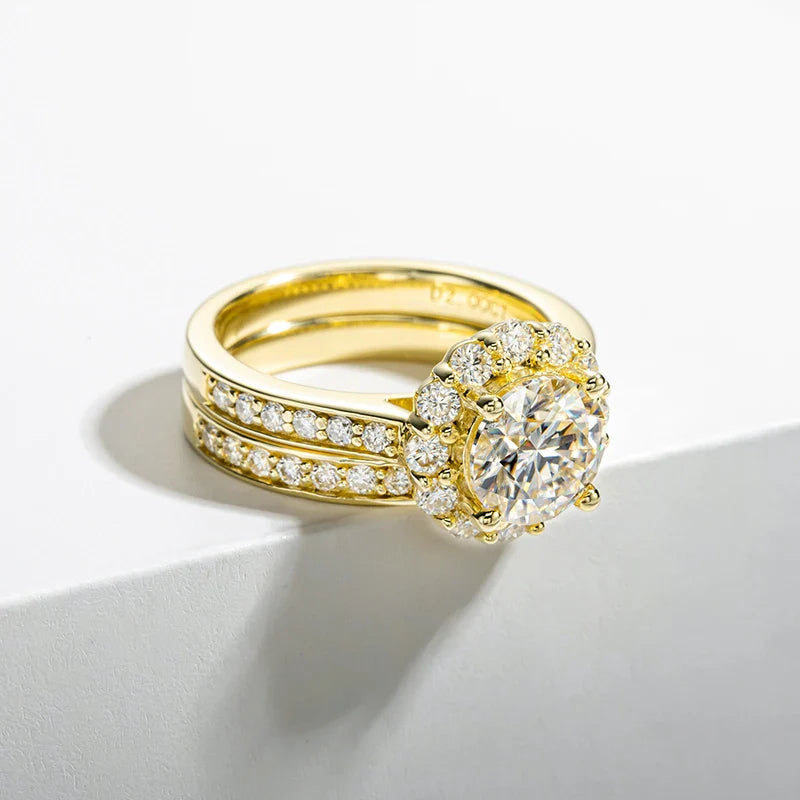 Luxury Moissanite Engagement and Wedding Ring Set in Sterling Silver
