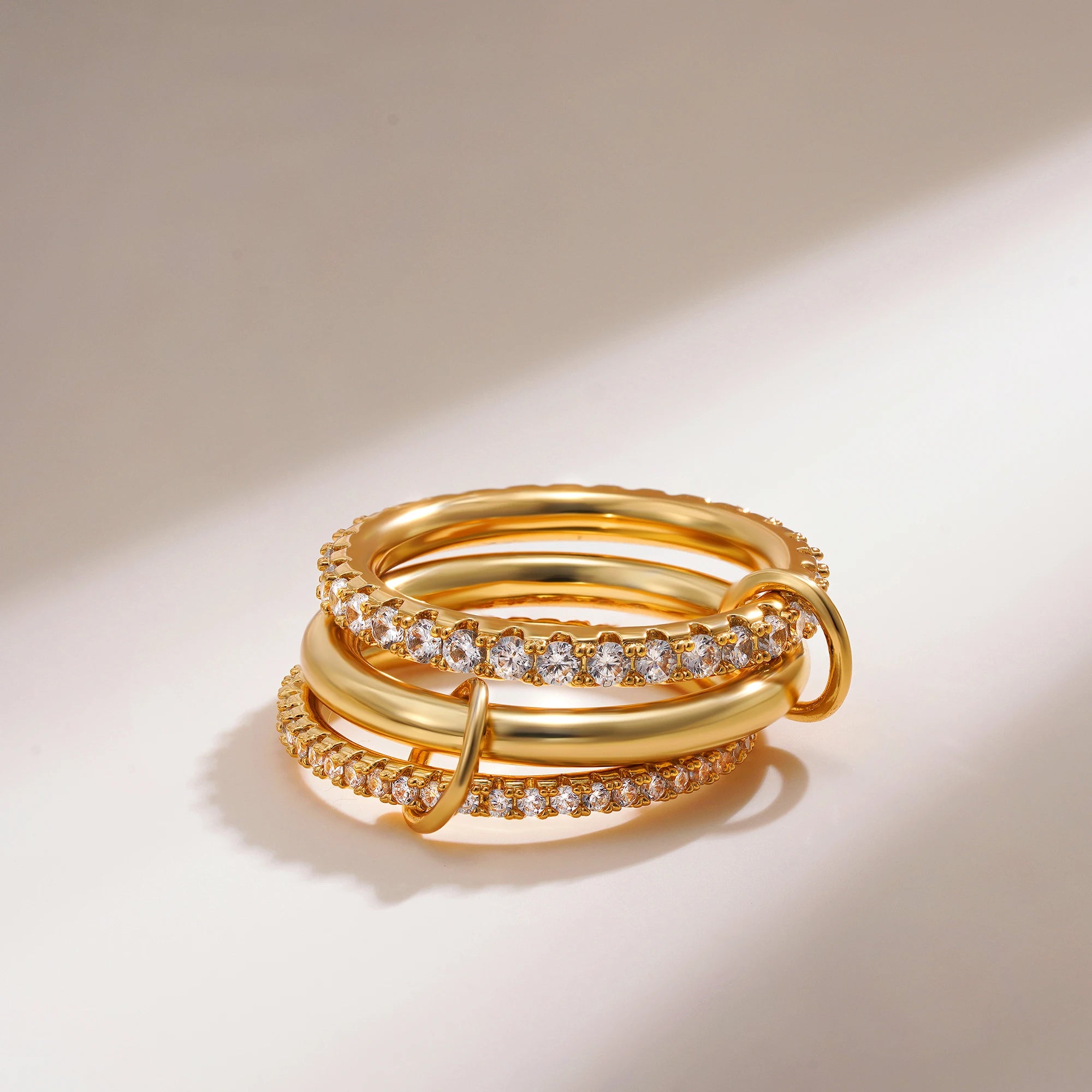 Luxury Gold Plated Cubic Zirconia Stackable Rings Set for Women