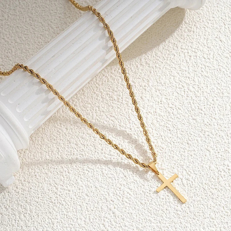 Steel Cross Pendant Necklace – Minimalist Gold Jewelry for Men & Women