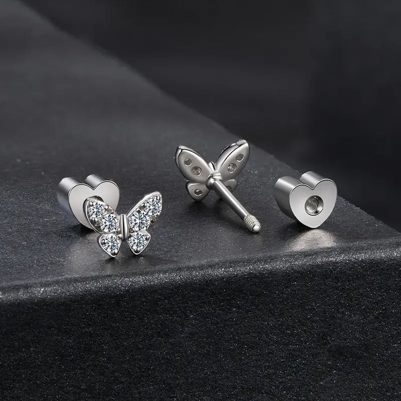 Moissanite Butterfly Clover Ear Studs, 925 Silver, Wedding Party Gift