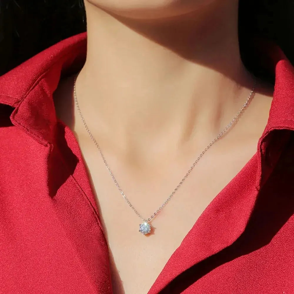 1 Ct D-Color Moissanite Pendant Necklace – Sterling Silver, GRA Certified