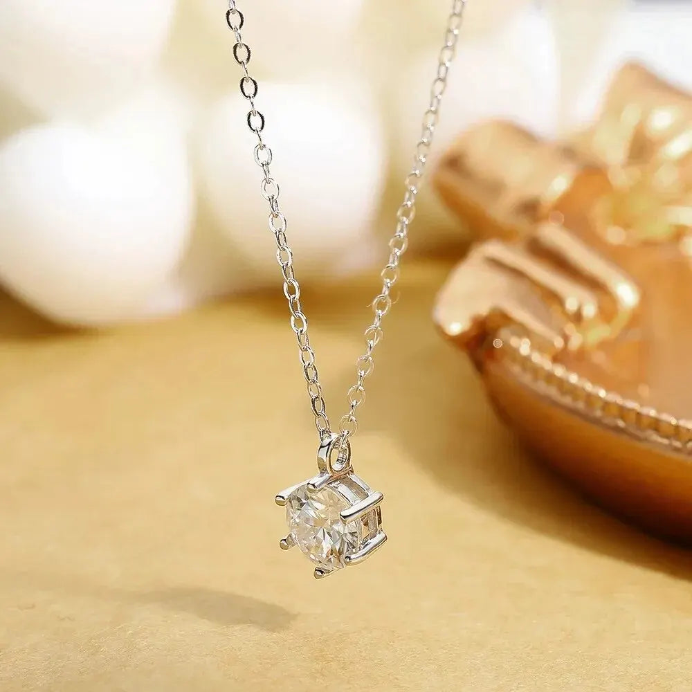 1 Ct D-Color Moissanite Pendant Necklace – Sterling Silver, GRA Certified