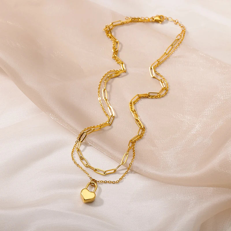 Gold Goth Heart Choker Necklace for Women – Stainless Steel