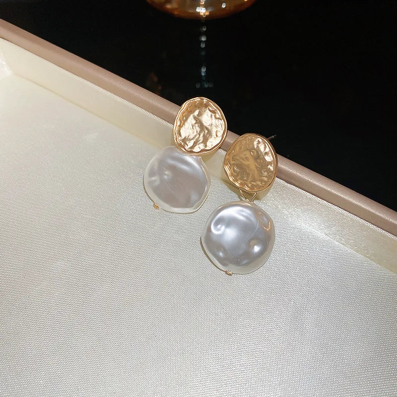 Gold U-Shaped Hoop Earrings with Imitation Pearls for Women