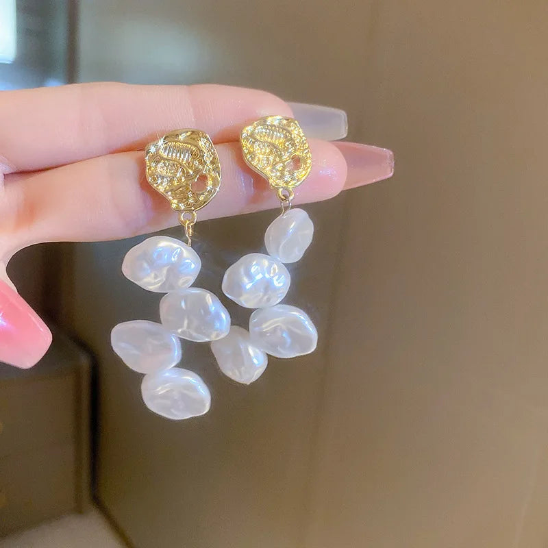 Gold U-Shaped Hoop Earrings with Imitation Pearls for Women
