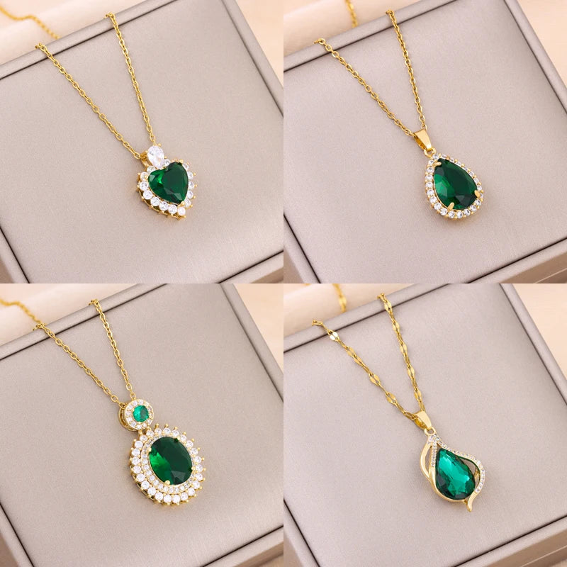 Trendy Green Zircon Pendant Necklace for Women