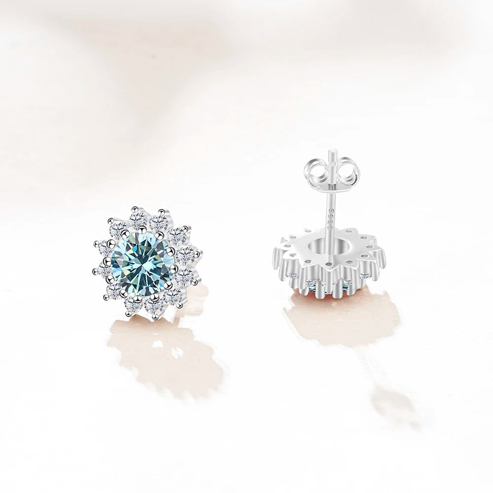D Color Moissanite Sunflower Stud Earrings for Women in Sterling Silver