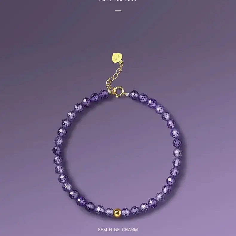 Natural Faceted Amethyst Bracelet - Minimalist Delicate Jewelry