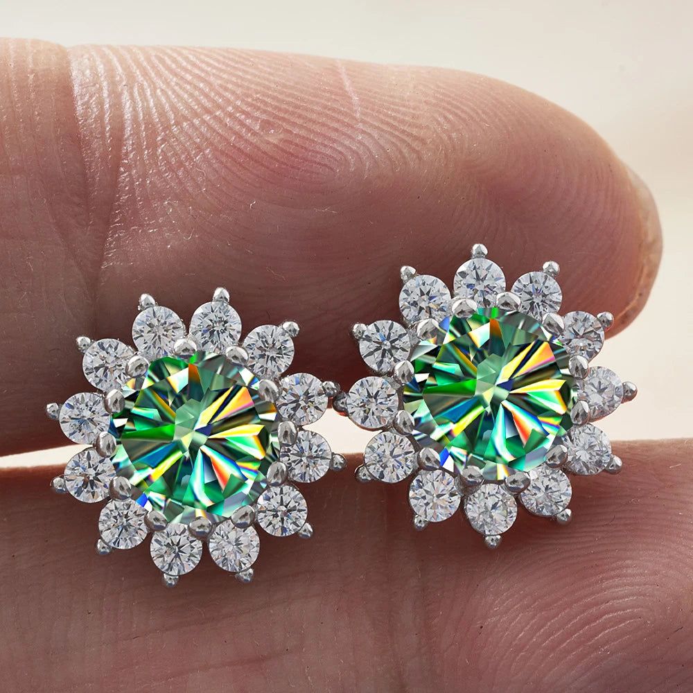 D Color Moissanite Sunflower Stud Earrings for Women in Sterling Silver