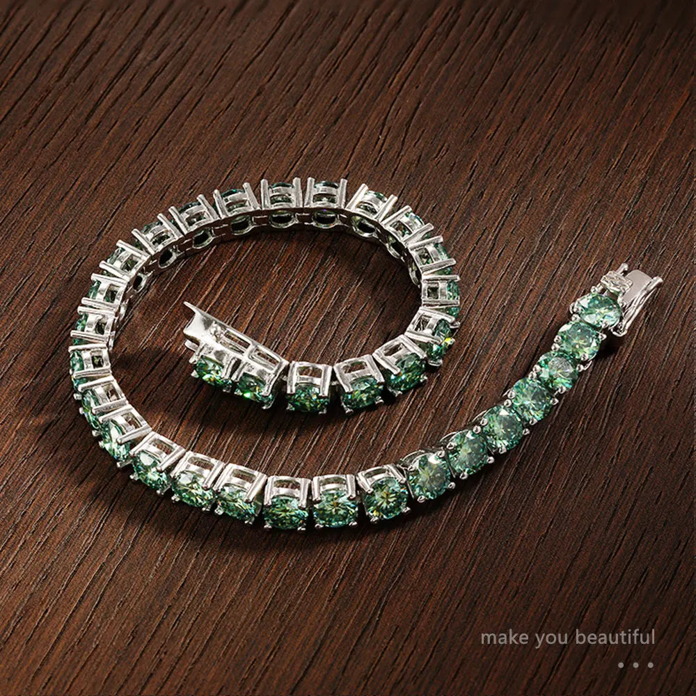 Green Moissanite Tennis Bracelet – Lab Diamond Silver Jewelry