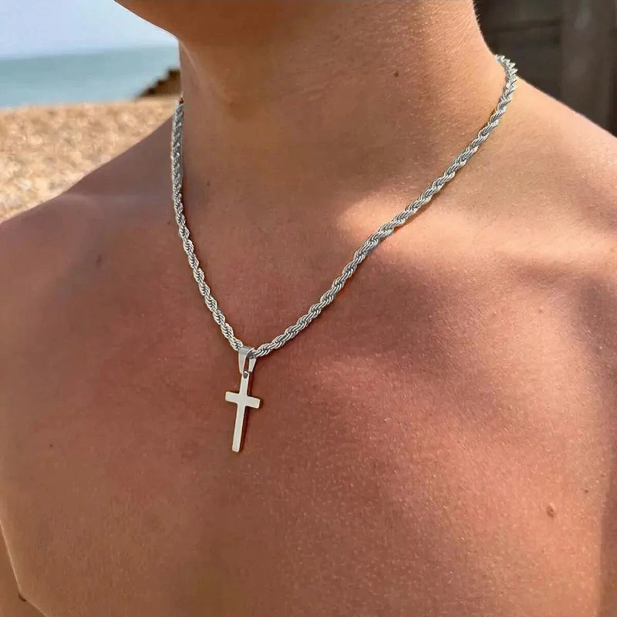 Steel Cross Pendant Necklace – Minimalist Gold Jewelry for Men & Women