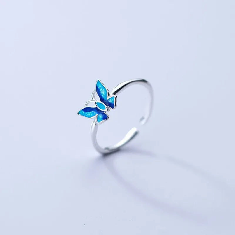 Mermaid Whale Tail Moonstone Stackable Ring – Blue Green Silver