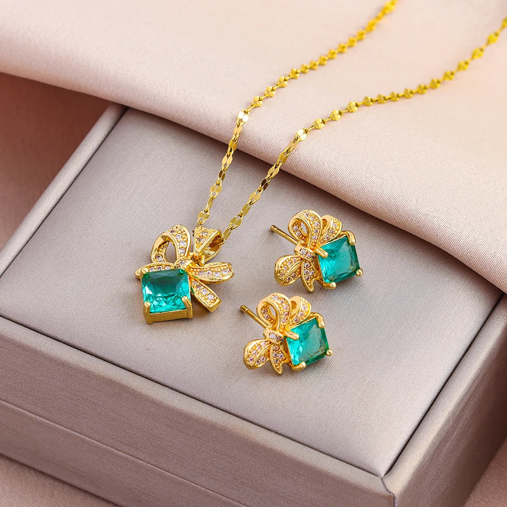 Gold-Plated Necklace & Earrings Set – Women’s Trendy Jewelry