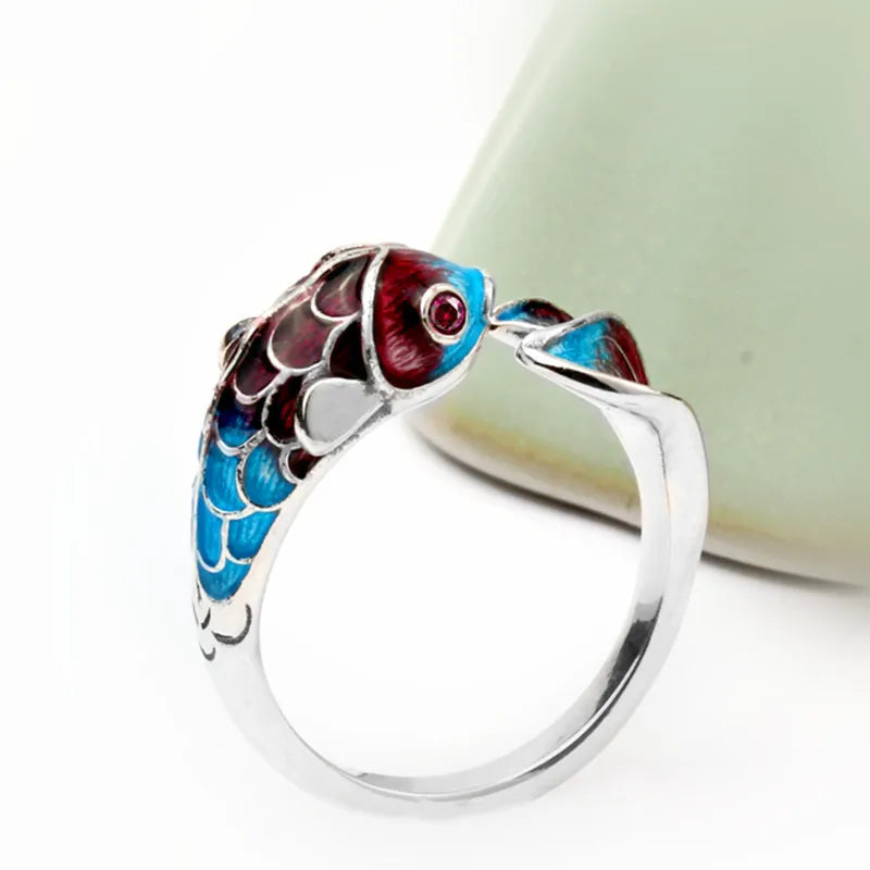 Mermaid Whale Tail Moonstone Stackable Ring – Blue Green Silver