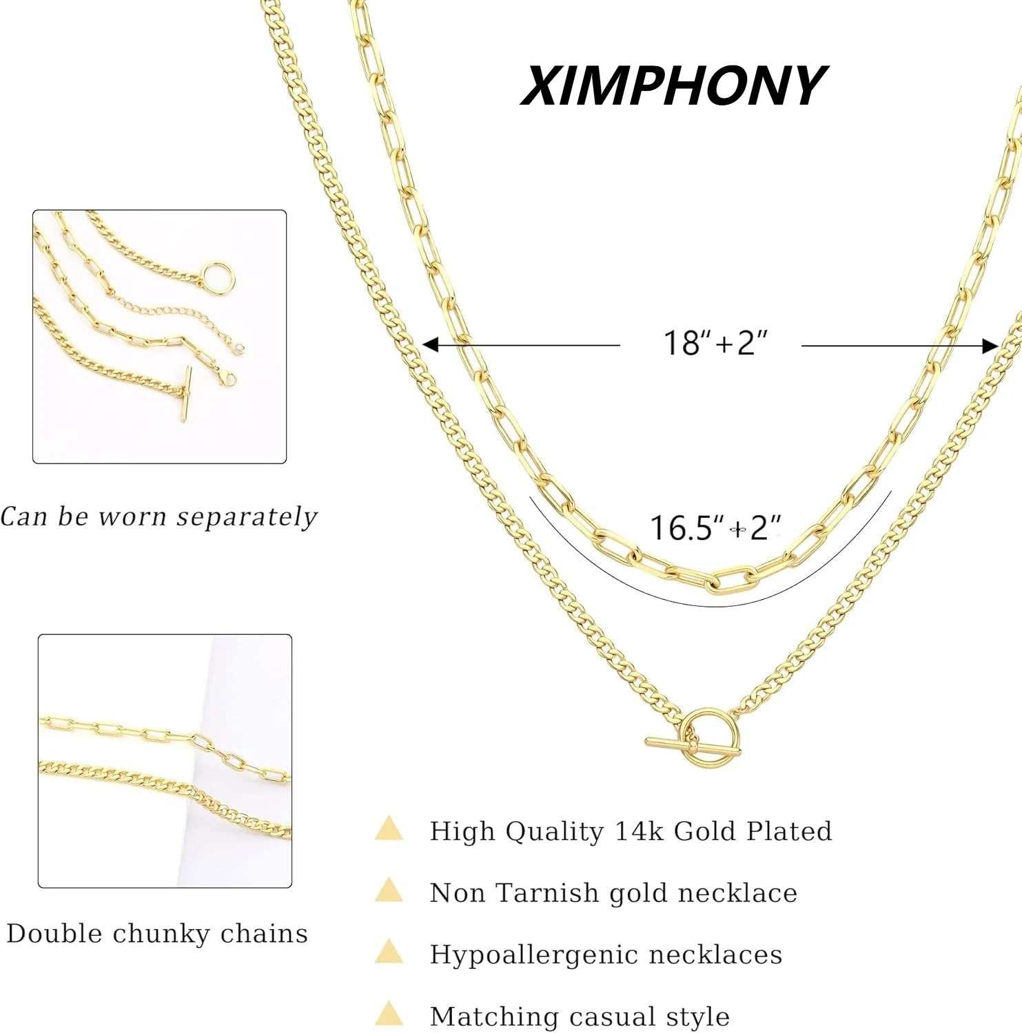 Women’s Gold Layered Chain Necklace – Cuban Link Paperclip Style