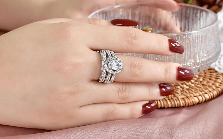 Luxury Moissanite Engagement & Wedding Ring Set – Vintage Sterling Silver