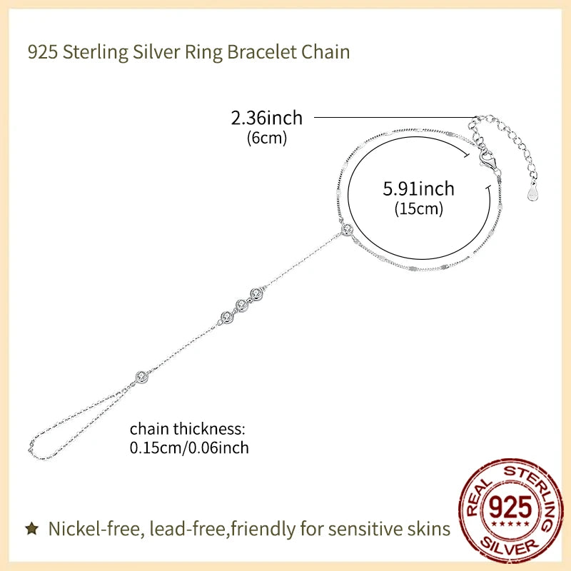 Sterling Silver Tassel Finger Chain Bracelet for Women