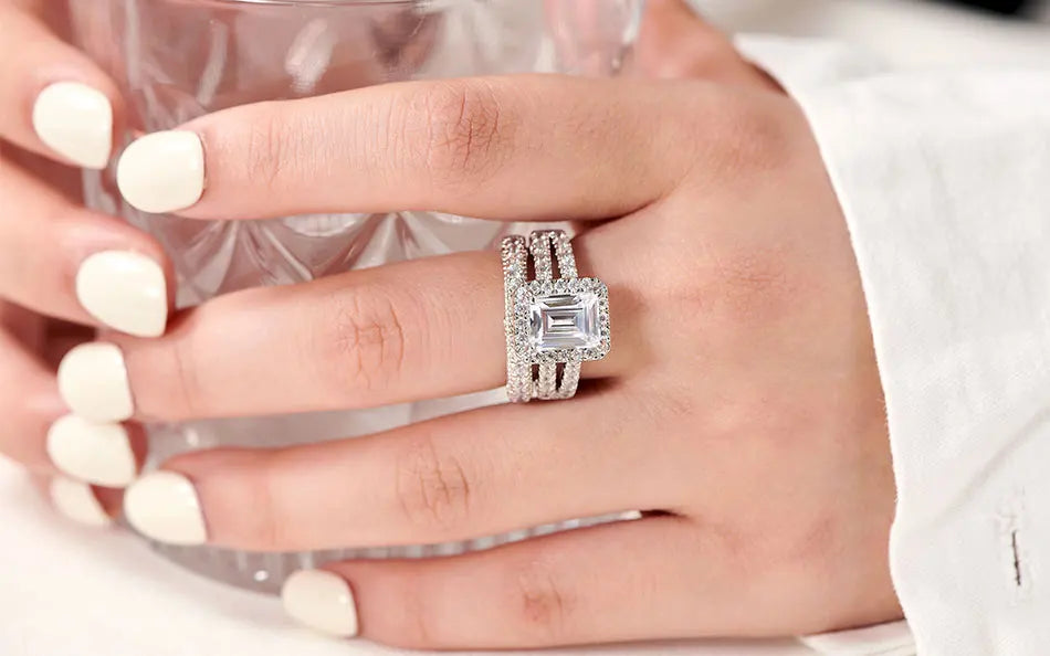 Luxury Moissanite Engagement & Wedding Ring Set – Vintage Sterling Silver
