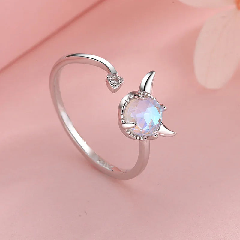 Mermaid Whale Tail Moonstone Stackable Ring – Blue Green Silver