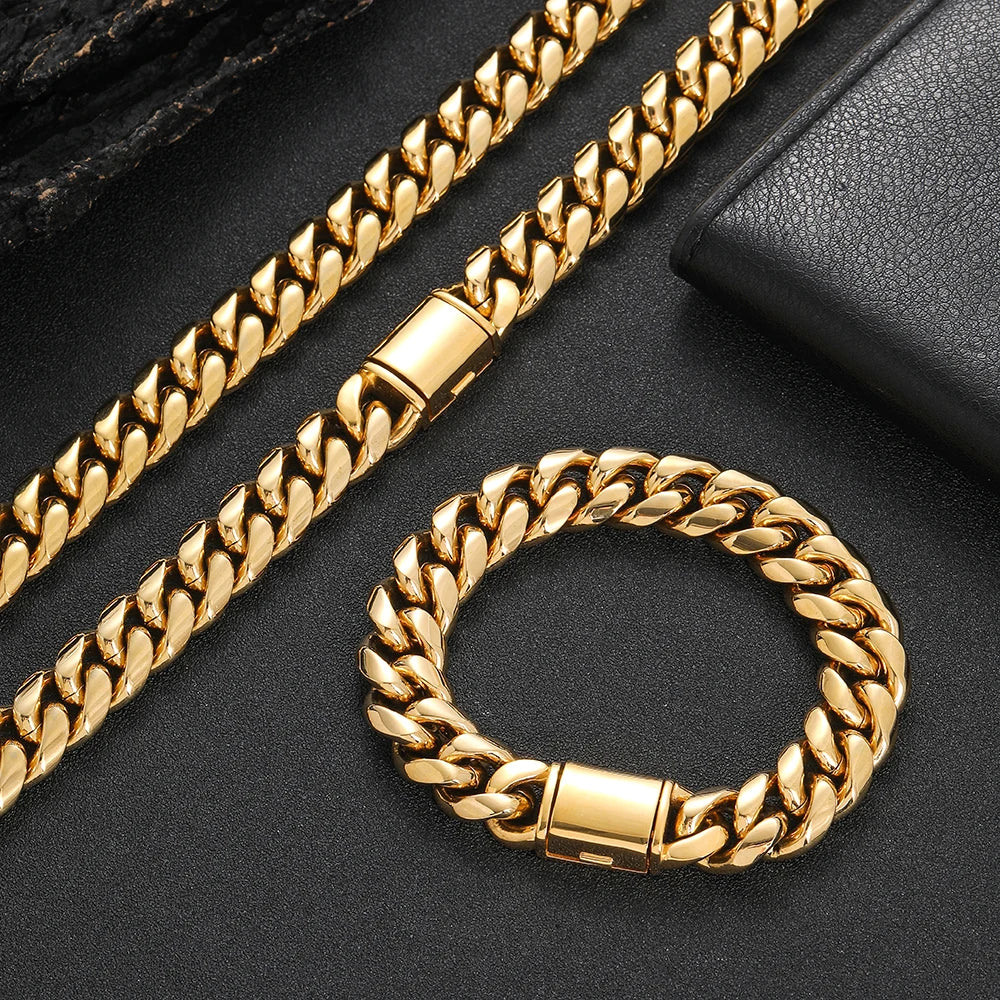 Men’s Heavy Miami Cuban Link Chain Necklace Stainless Steel Durable