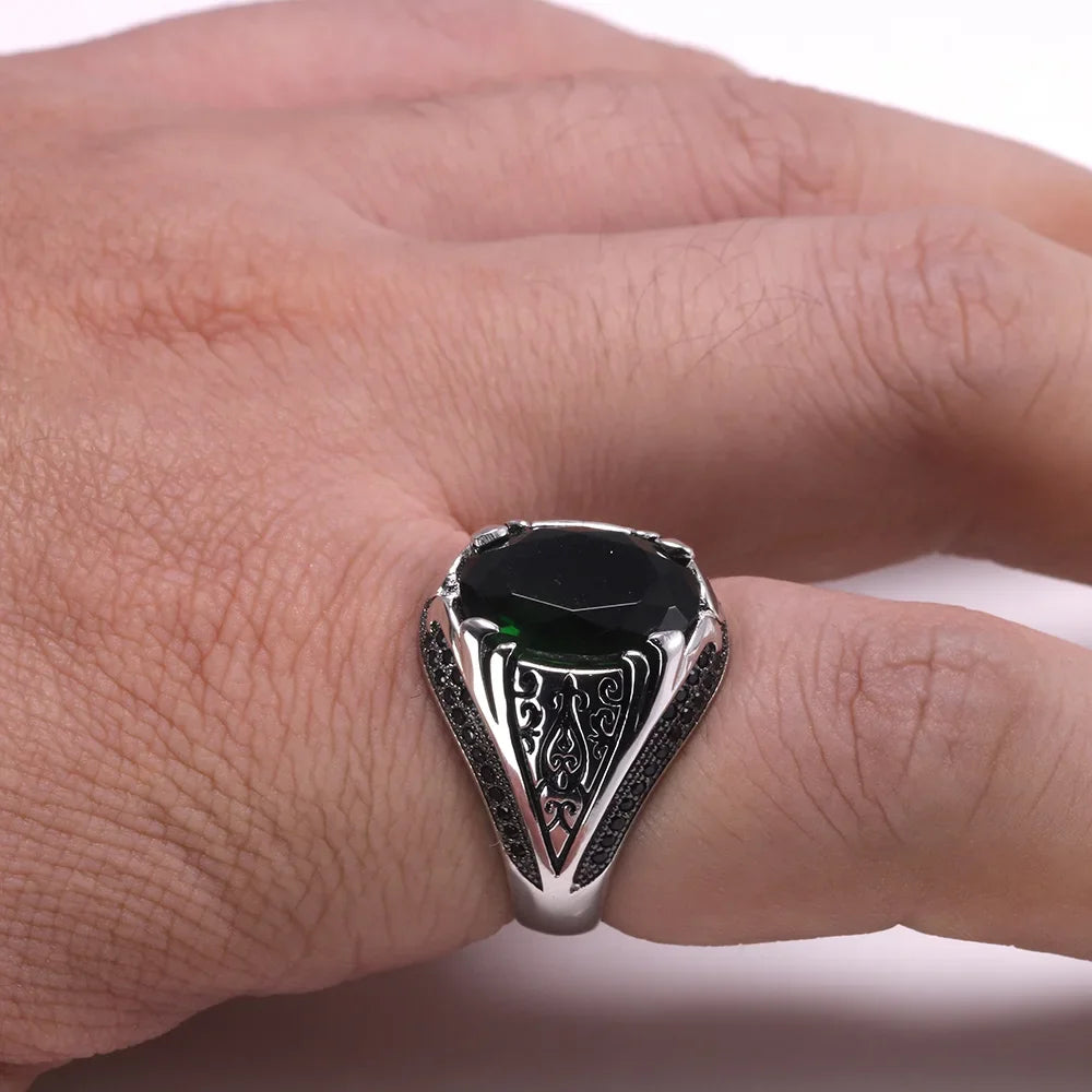 Luxury Turkish Silver Ring with Zircon Stone – Vintage Style
