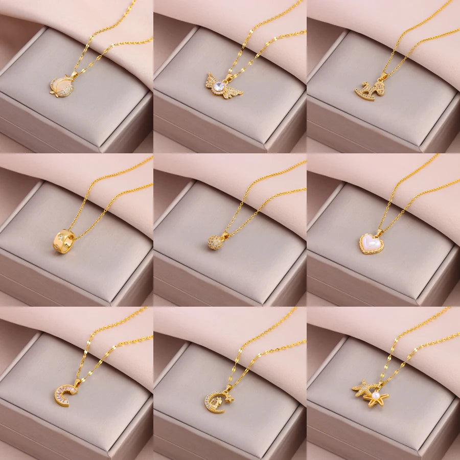 Gold Plated Stainless Steel Necklace for Women – Pendant Clavicle Chain