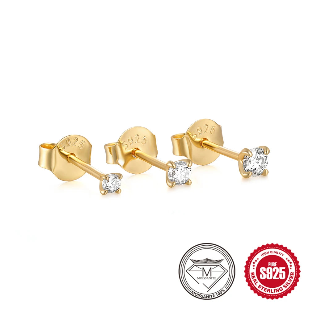 Luxury Moissanite Piercing Earrings in 925 Sterling Silver – Classic Sparkling Studs