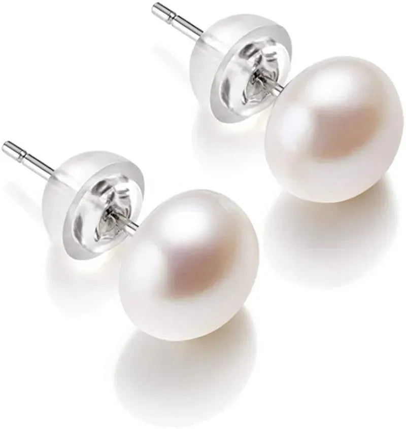 Natural Freshwater Pearl Stud Earrings in Sterling Silver