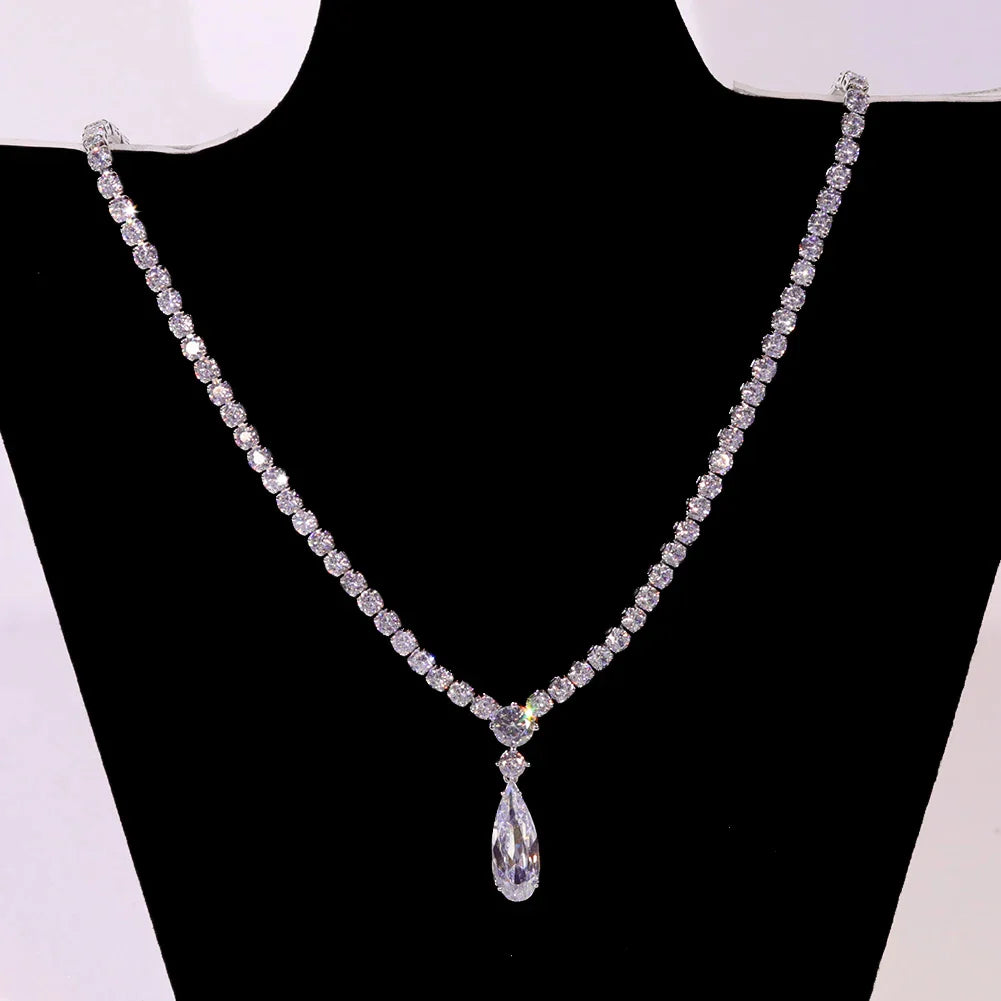 Classic Cubic Zirconia Water Drop Pendant Necklace Bridal Jewelry Set