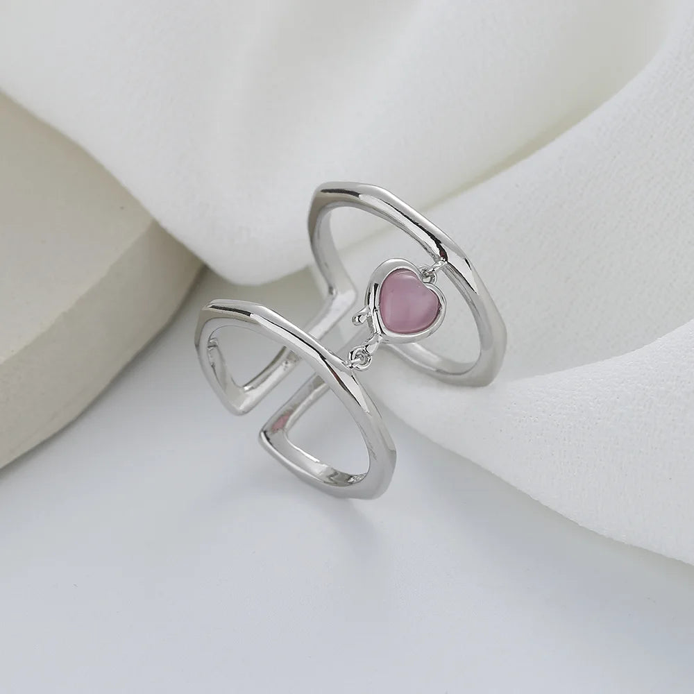 Mermaid Whale Tail Moonstone Stackable Ring – Blue Green Silver