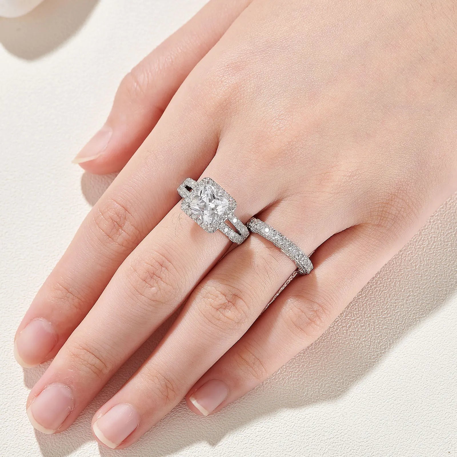 Luxury Moissanite Engagement & Wedding Ring Set – Vintage Sterling Silver