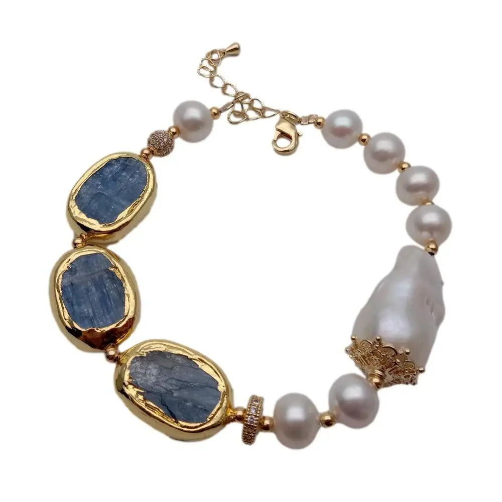 Blue Kyanite & Keshi Pearl Handmade Bracelet