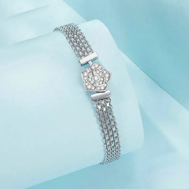 Luxury Sterling Silver Rose Zircon Bracelet with Platinum Plating