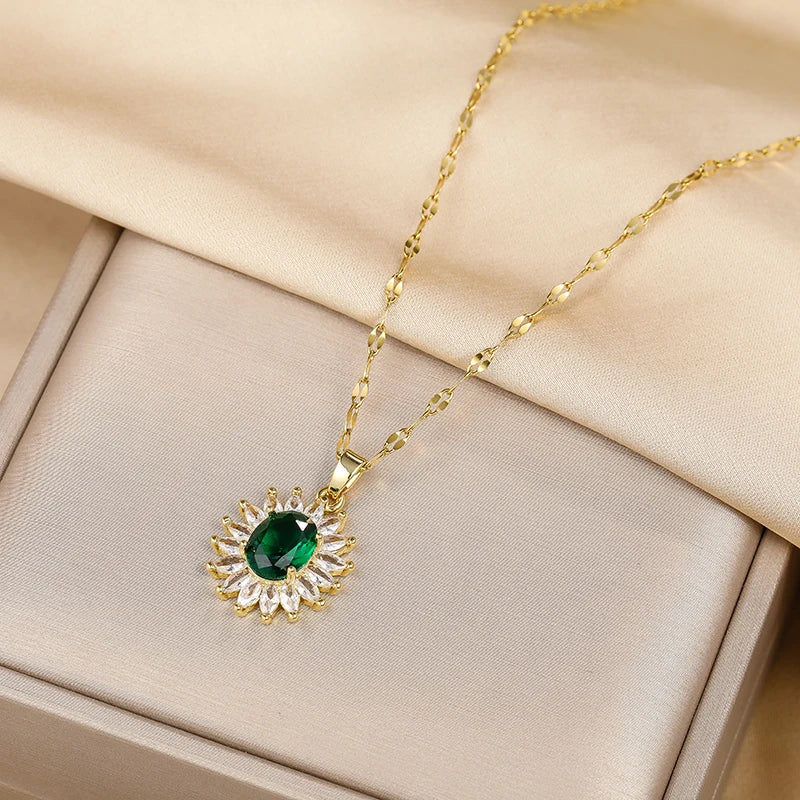 Luxury Zircon Crystal Pendant Necklace – Korean Fashion for Women