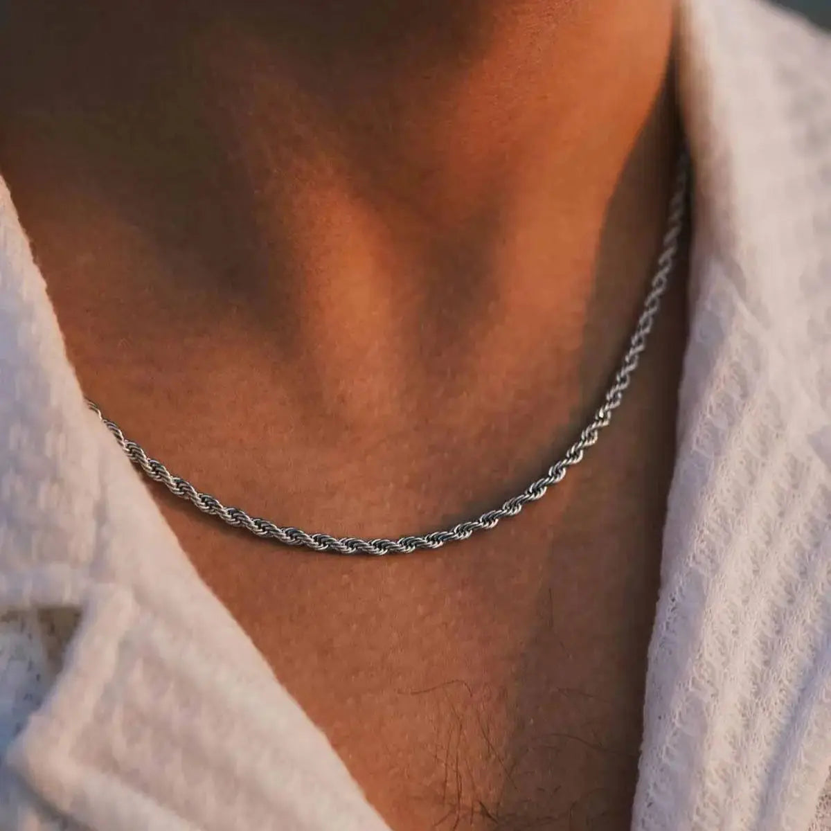 Gold Twisted Rope Chain Necklace – Men & Women Stainless Steel