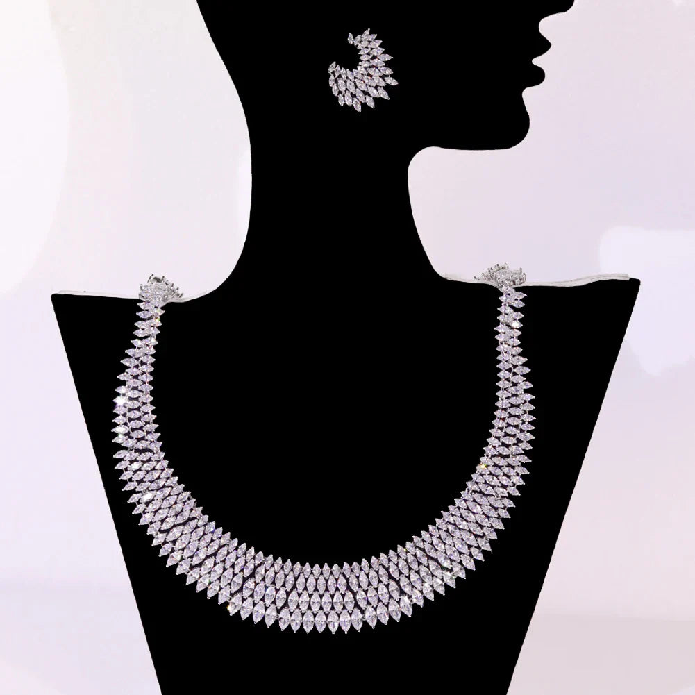Luxury Choker Betrothal Jewelry Set Big Necklace for Bridal Wedding and Dinner Dress