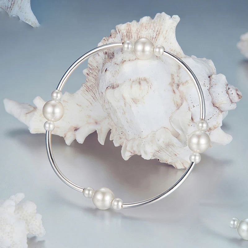 Elegant Sterling Silver Pearl Stretch Bracelet for Women