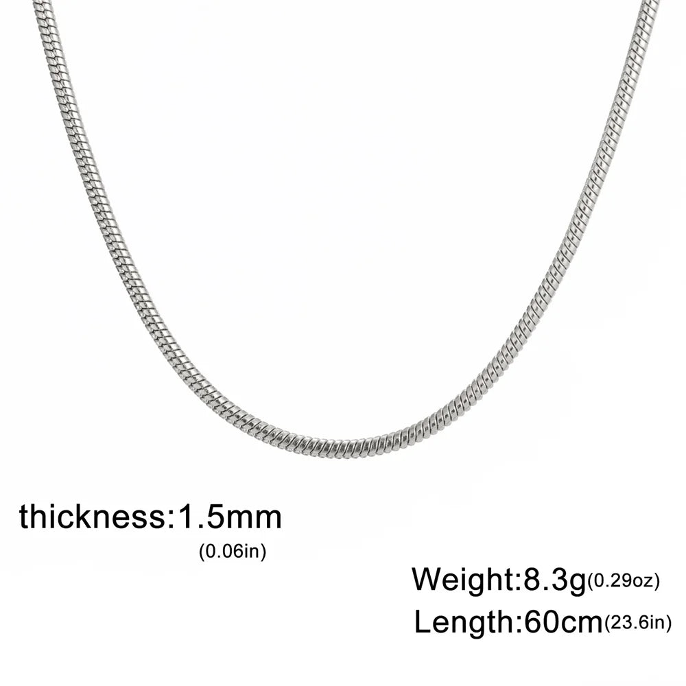 Unisex Stainless Steel Round Snake Chain Necklace – Fashion Jewelry