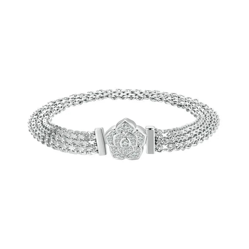 Luxury Sterling Silver Rose Zircon Bracelet with Platinum Plating