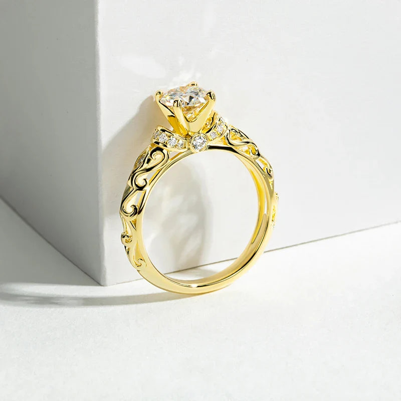 Luxury Yellow Moissanite Engagement Ring in Sterling Silver Wedding Band
