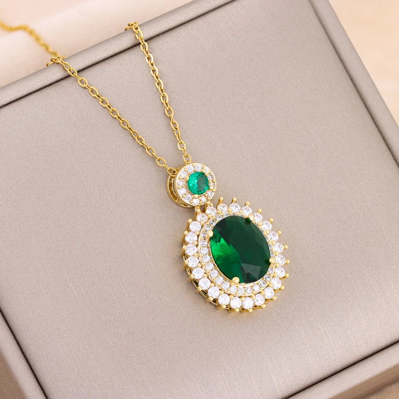 Trendy Green Zircon Pendant Necklace for Women