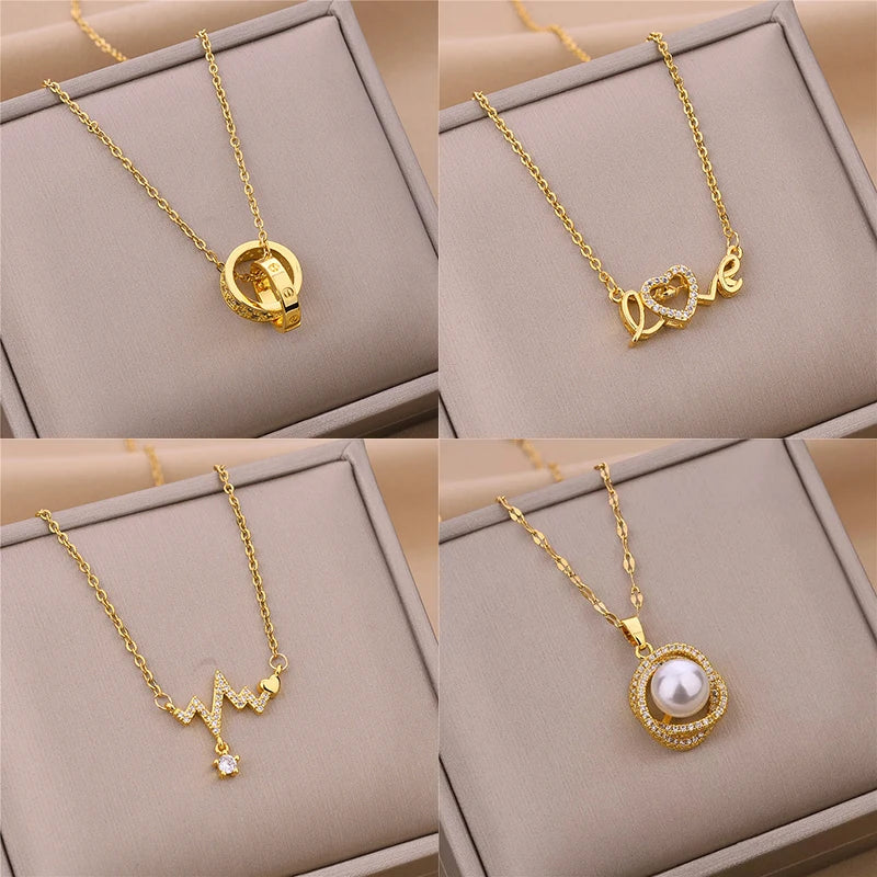 Pendant Stainless Steel Necklace – Korean Fashion for Women