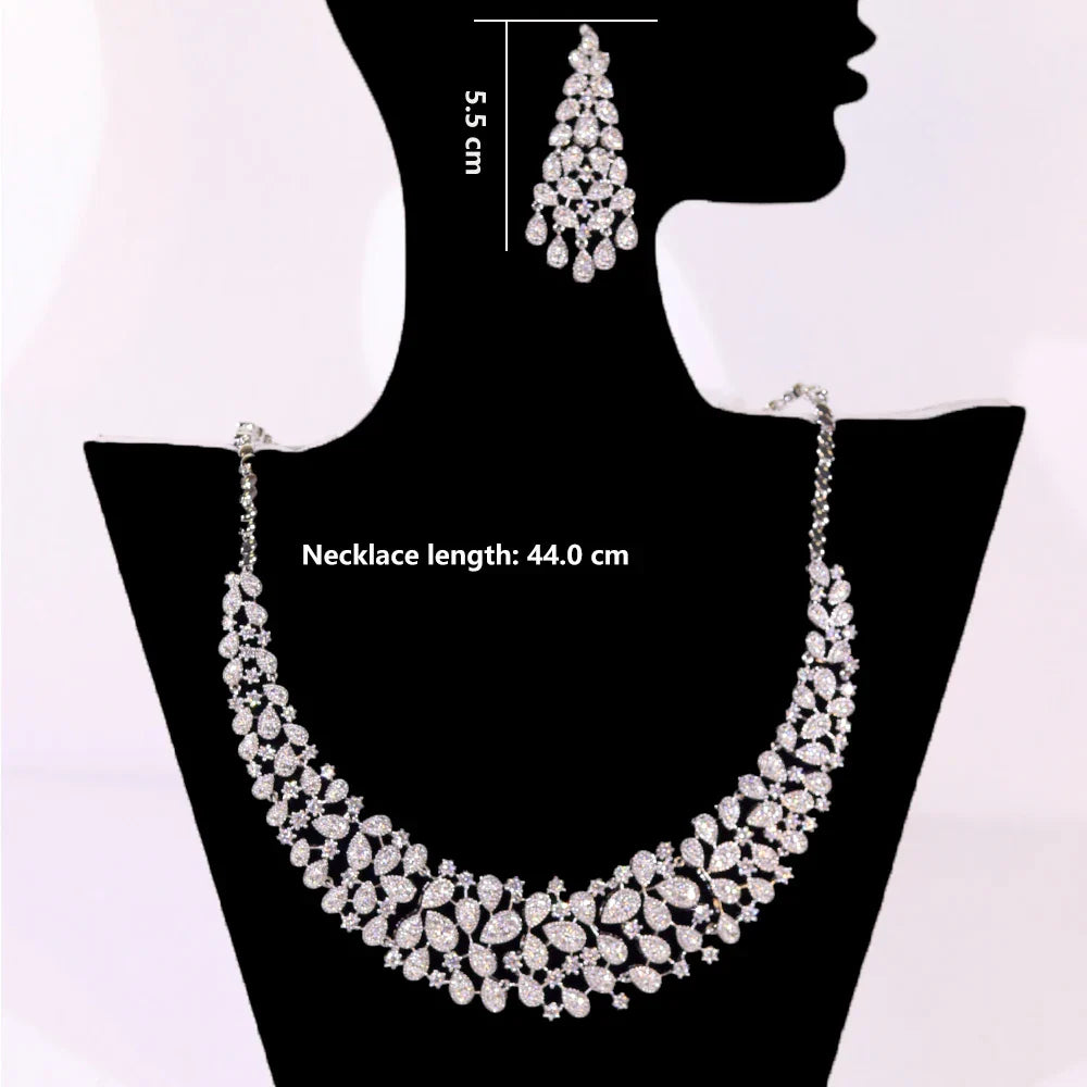 Luxury Crystal Zirconia Silver Necklace Wedding Jewelry Set for Women