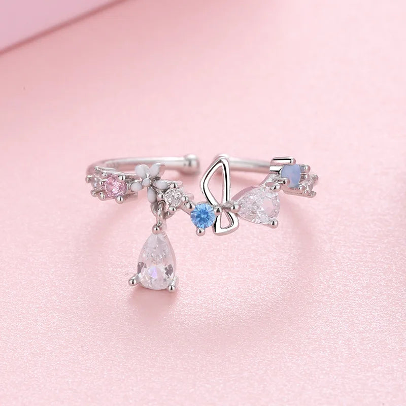 Mermaid Whale Tail Moonstone Stackable Ring – Blue Green Silver