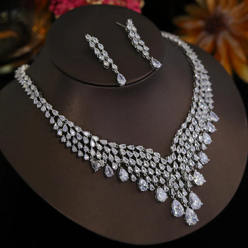 Shiny AAA Cubic Zirconia Bridal Necklace Set 2pcs for Wedding Party